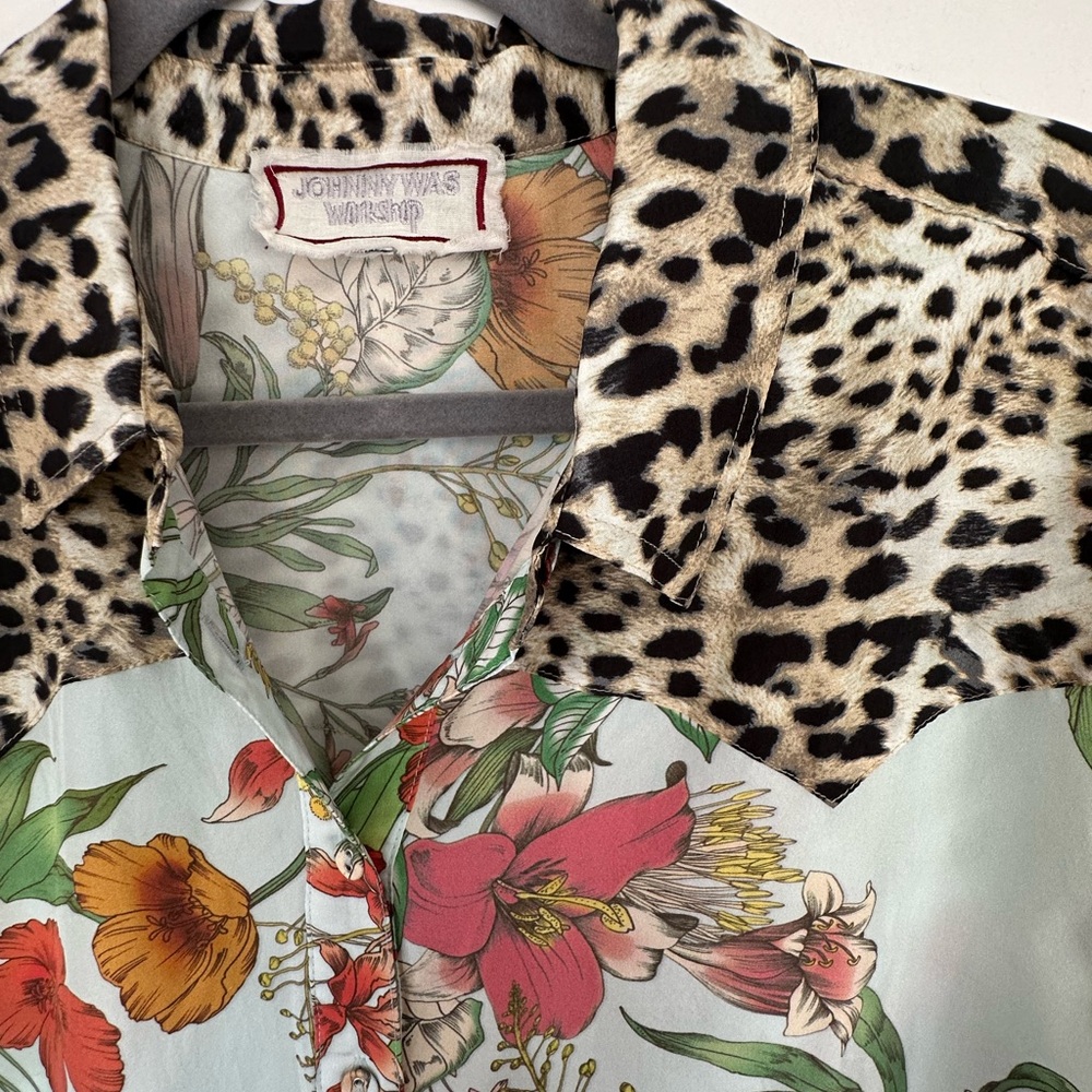 Johnny Was Multicolor Floral and Leopard Blouse